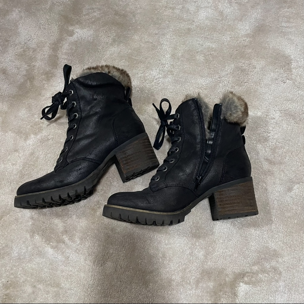 Steve Madden Black Fur-Trimmed Ankle Boots